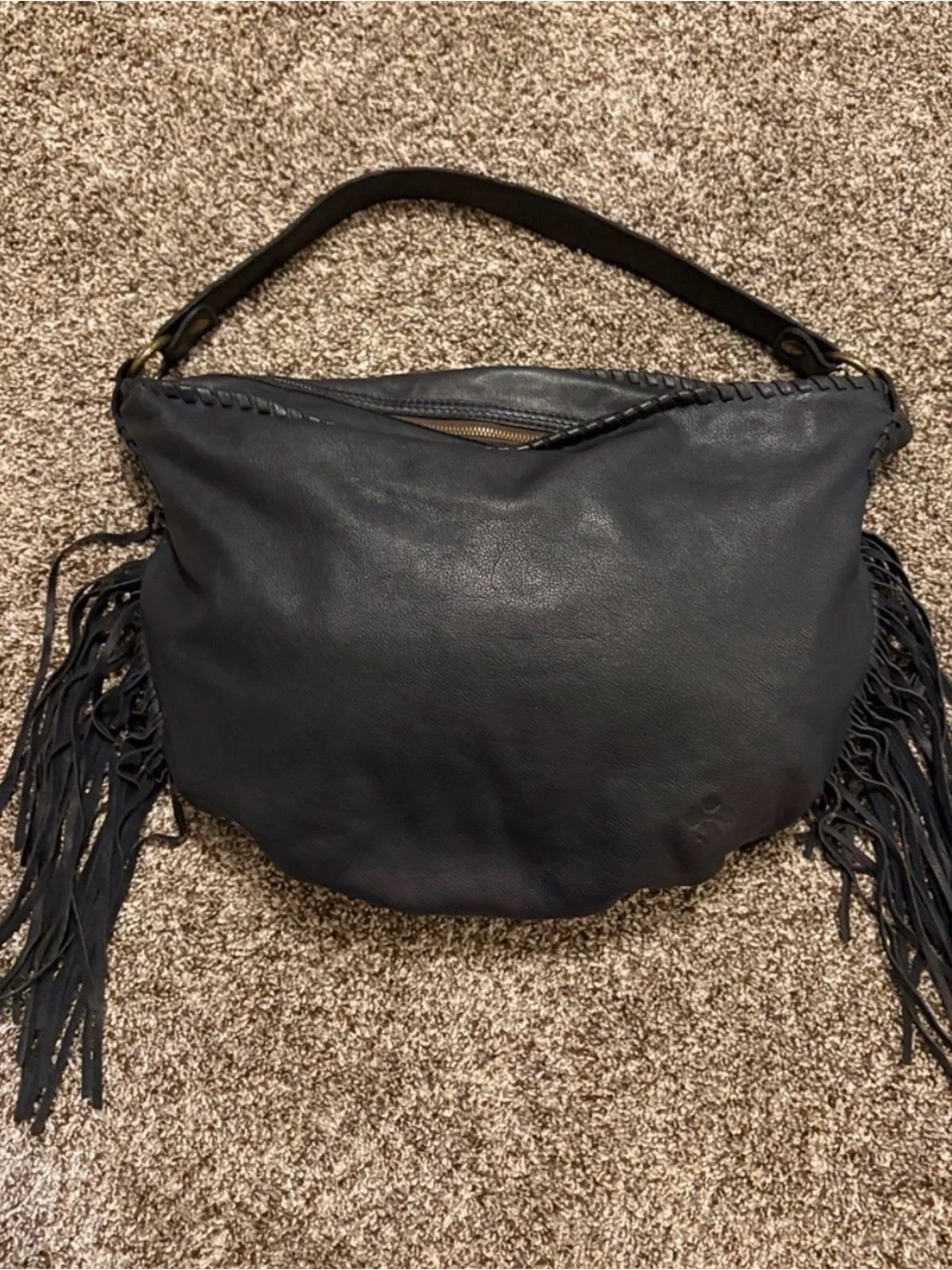 Patricia Nash Fringe Leather Hobo Bag - Black